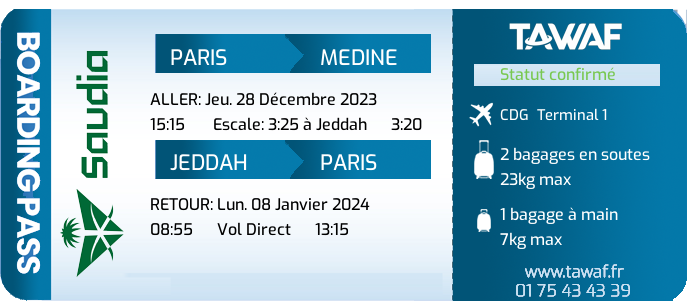 Infos Vols Omra 28 Déc. de 15:15 