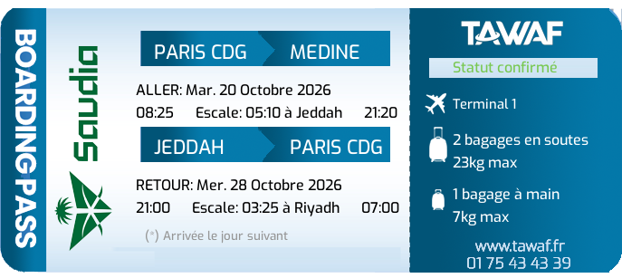 Informations vols Omra 20 Oct. départ 08:25