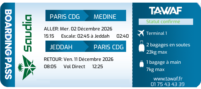 Informations vols Omra 02 Déc. départ 15:15