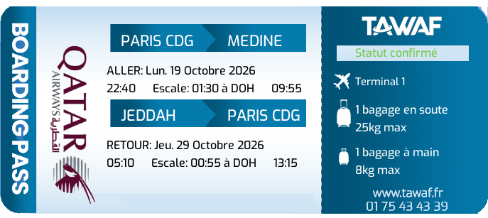Informations vols Omra 19 Oct. départ 22:40