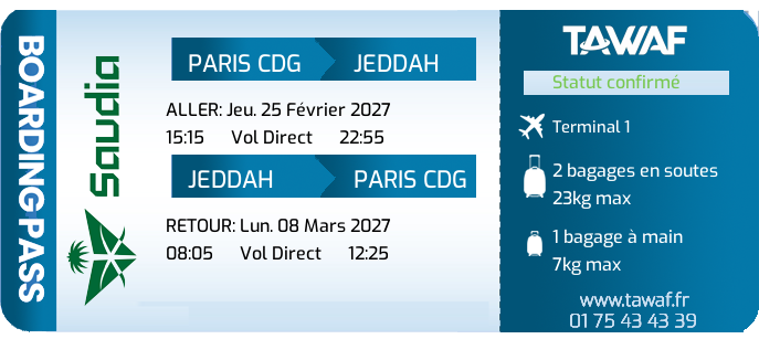 Informations vols Omra 25 Fév. départ 15:15